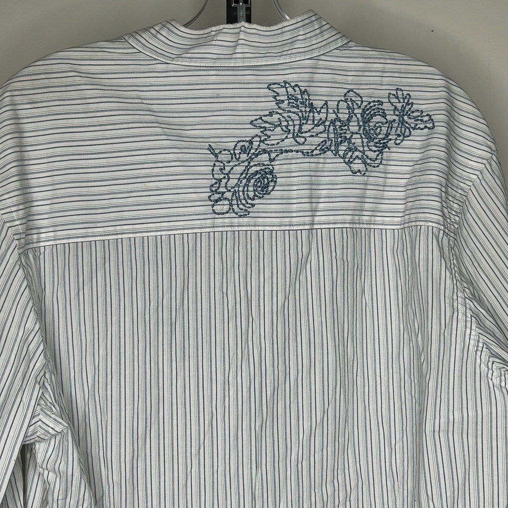 Kenneth Cole Reaction‎ Shirt- Large-embroidered floral button down striped blue - Picture 7 of 7